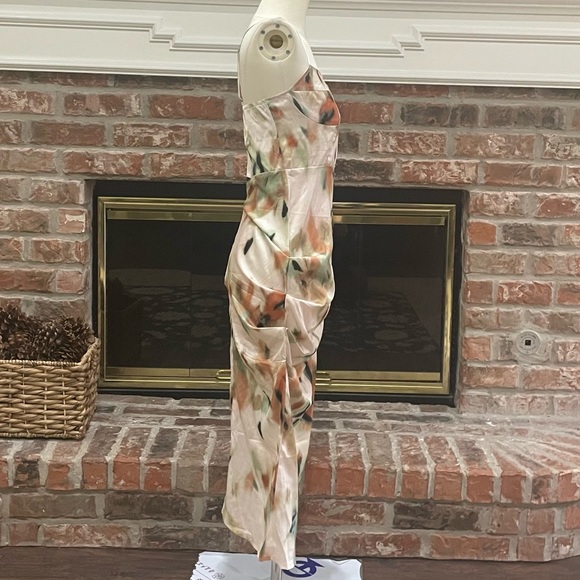 Green & orange abstract patterned satin dress / XS / Excellent condition - Picture 5 of 13